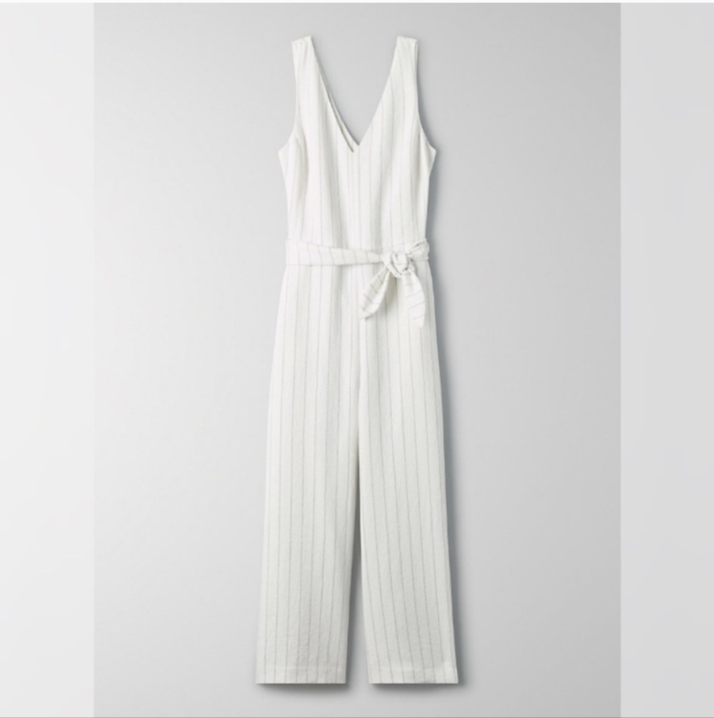 WILFRED Ecoulment Jumpsuit V Neck Stripe White ARITZIA 00